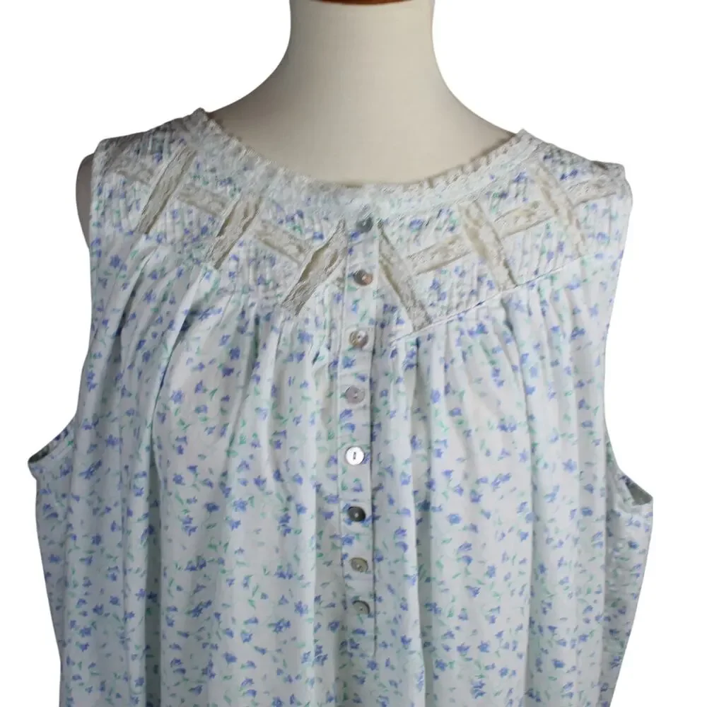 Eileen West Nightgown Womens 2x White Purple Sleeveless Lace Trim Pajamas - Picture 4 of 11